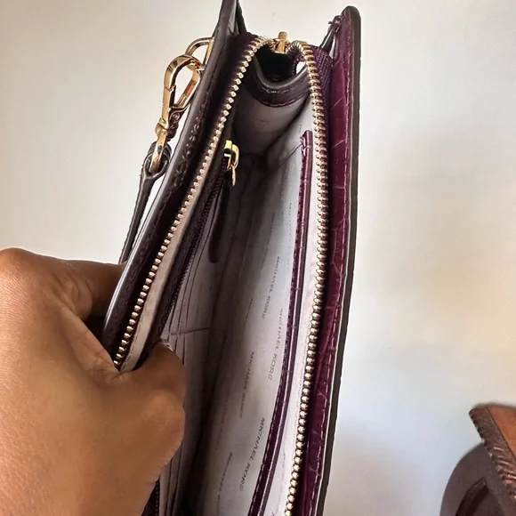 Michael Kors Crocodile Embossed Leather Crossbody or Clutch, Burgundy - Picture 8 of 8